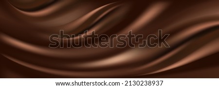 Chocolate wavy background. MIlk chocolate cream, dark brown color flowing liquid, smooth silk  texture. Swirl flowing waves. Abstract vector illustration