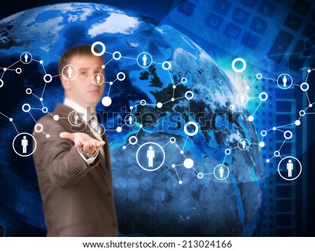 Businessman in a suit hold network