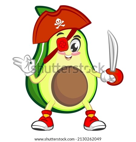 Mascot logo vector, cartoon and cute avocado illustration being a one eye pirate with his dagger Royalty-Free Stock Photo #2130262049