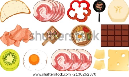 Collection of food ingredients on white background illustration