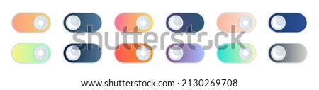 Night day mode switches. Set for mobile application or website. Gradient on and off buttons. Vector illustration. Royalty-Free Stock Photo #2130269708