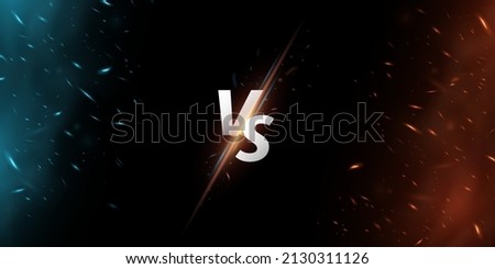 Versus background. VS screen for sport games, match, tournament, martial arts, fight battles. Blue and orange flame with sparks. Abstract magic fire with glowing dust. Vector illustration. EPS 10 Royalty-Free Stock Photo #2130311126