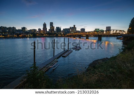 Downtown Portland cityscape during beautiful late sunset