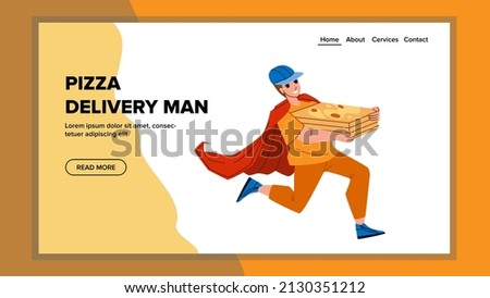 Pizza delivery man food service. courier box boy. order deliver. restaurant to home character web flat cartoon illustration