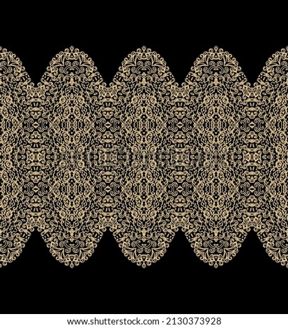 Golden -beige ornament, border vector pattern on black background