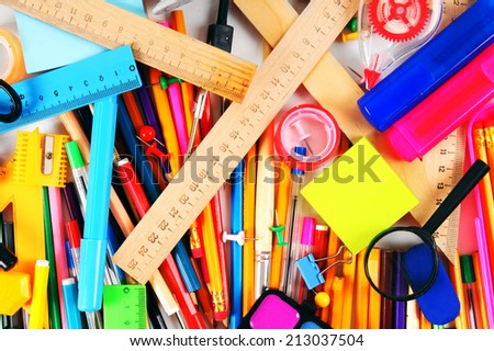Stationery and school accessories. A bright background.