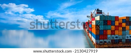 webinar banner,Stern of large cargo ship import export container box on the ocean sea on blue sky back ground concept transportation logistic and service to customer and supply change  forwarder mast