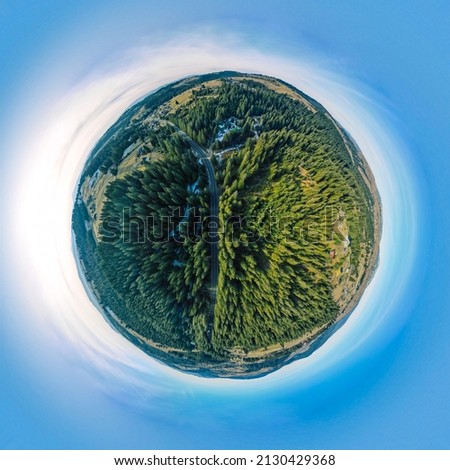 Forest mountains photo, 360 degree panorama Royalty-Free Stock Photo #2130429368