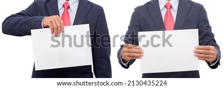 Set of unknown businessman holding blank whiteboard isolated. Business advertising concept