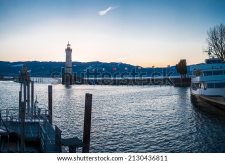 Panoramic view of Harbor by the town of Lindau by Lake Constance