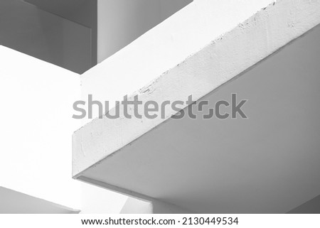 Abstract minimal architecture photo, white corners and gray shadows, exterior details background