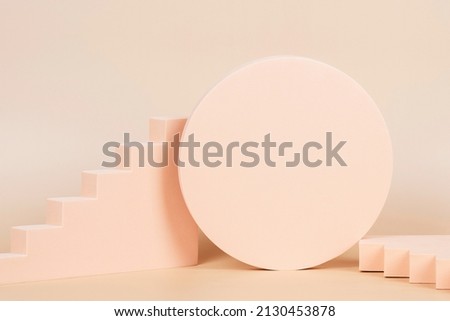 Abstract background trendy composition with geometric shapes forms. Exhibition podium, platform for product presentation on pastel beige background