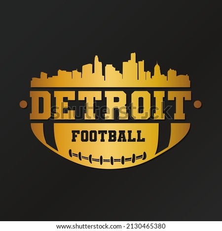 Detroit, MI, USA American Football Gold Skyline City Silhouette Vector. Golden Design Style Icon Symbols. Sport America Ball.