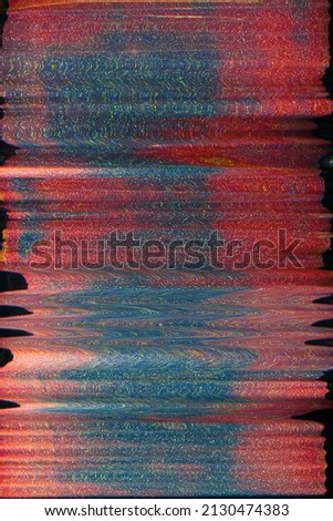 Glitch art background. Color noise overlay. Digital distortion. Transmission error. Red blue static artifacts fuzzy texture on black.