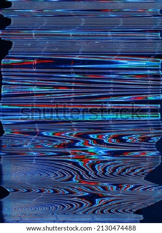 Futuristic glitch. Color digital noise. Matrix distortion. Nft art. Electronic defect. Neon blue red static pixel artifacts fuzzy texture on dark black abstract background.