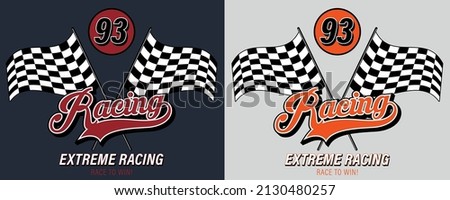 Vintage sport typography car racing slogan print with racing flag for graphic tee t shirt or poster - Vector