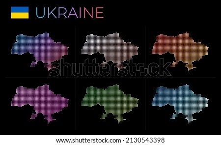 Ukraine dotted map set. Map of Ukraine in dotted style. Borders of the country filled with beautiful smooth gradient circles. Neat vector illustration.