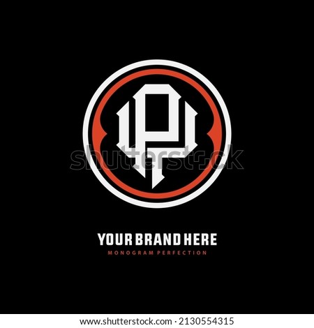 Monogram Logo, Initial letters P, Y, PY or YP, Interlock, Modern, Sporty, White and Orange Color on Black Background