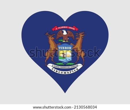 Michigan USA Heart Flag. MI US Love Shape State Flag. The Great Lake State United States of America Banner Icon Sign Symbol Clipart. EPS Vector Illustration.