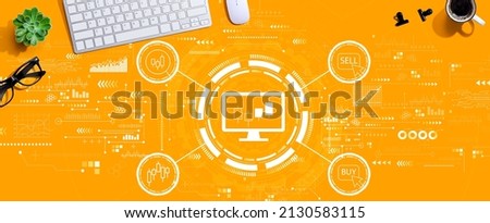Stock trading theme with a computer keyboard and a mouse