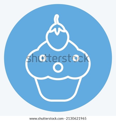 Cupcake Icon in trendy blue eyes style isolated on soft blue background