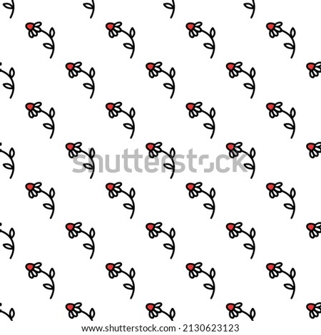 Simple seamless linear pattern with chamomile flowers on a white background. Vector illustration 
