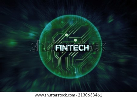 Image of fintech text in the bubble with circuit board background