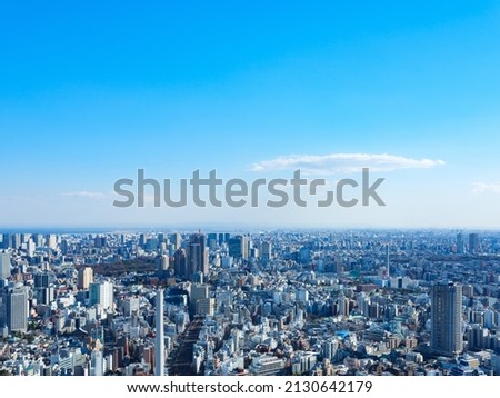 big city in the blue sky