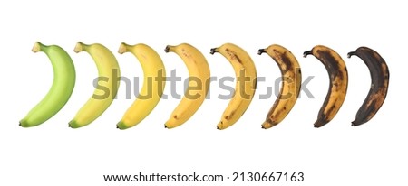 Ripening stages of banana isolated on white background. Royalty-Free Stock Photo #2130667163