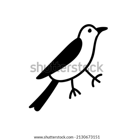 Vector simple black line bird illustration for Easter hand drawn. Single spring holiday animal picture in doodle style. Design for stickers, social media, cards, packaging, printing.