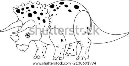 Triceratops dinosaur doodle outline on white background illustration