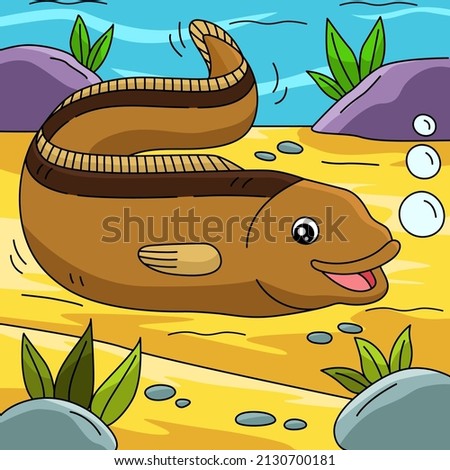 Eel in Ocean Cartoon Colored Illustration