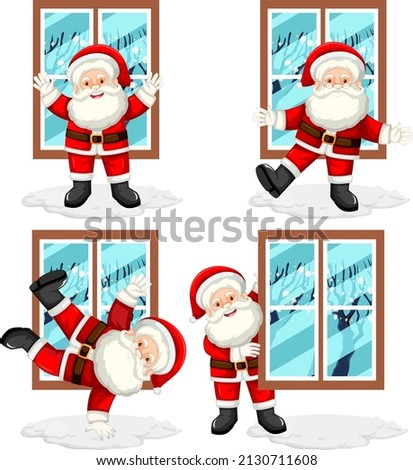Set of Santa by the glass window illustration