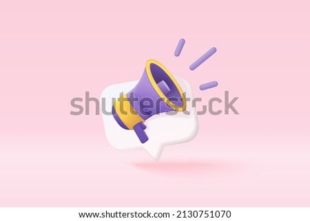 3d megaphone speaker or loudspeaker bullhorn for announce promotion, megaphone 3d loudhailer with microphone mockup. megaphone icon 3d vector render for alert and announcement on isolated background Royalty-Free Stock Photo #2130751070