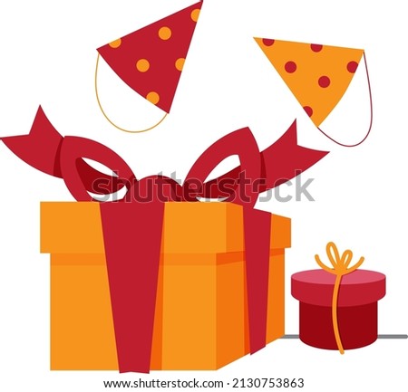 Happy birthday illustration. Boxes with gifts, and holiday hats. Vector illustration.
