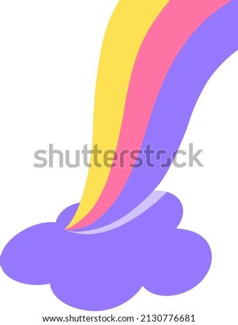 Retro rainbow cloud clip art. Violet, pink, yellow weather vector illustration. Bright color modern print, poster, card,  flat design isolated on white.
