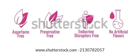 aspartame free, preservative free, endocrine disruptors free, no artificial flavors icon set vector illustration 