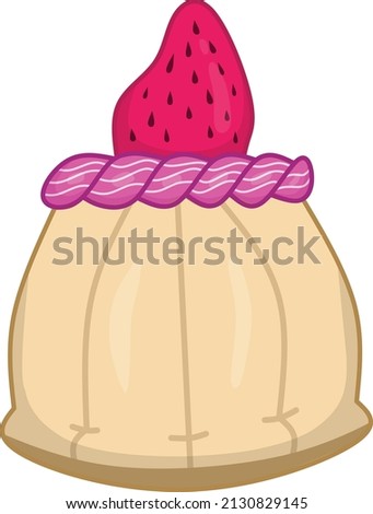 Strawberry cake made of sponge cake or tart with pink cream and strawberries on top, can be used for logos, icons, and illustrations.