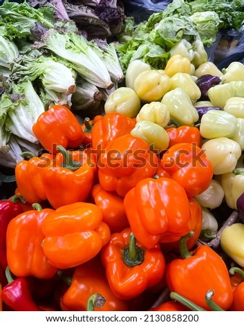 Colorful Sweet pepper withVegetable on market tray in market