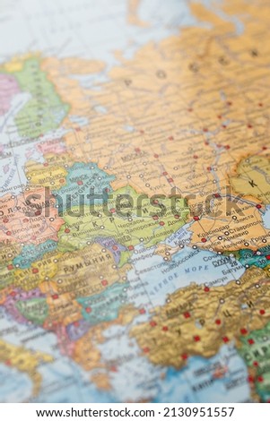 Ukraine on the world map. Stop war. No war. Close-up. Royalty-Free Stock Photo #2130951557