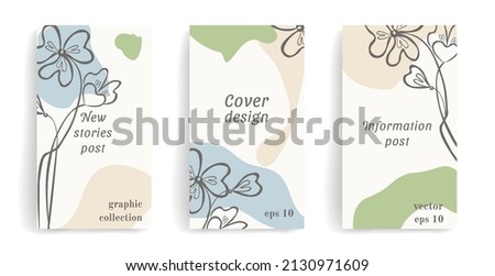 Beautiful vector floral template in pastel colors for social media posts, stories, banners, mobile apps, web, advertising. Design layout with copy space for text. Soft green, blue, beige