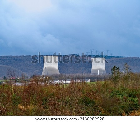 Landscape with cooling towers of a nuclear power plant
