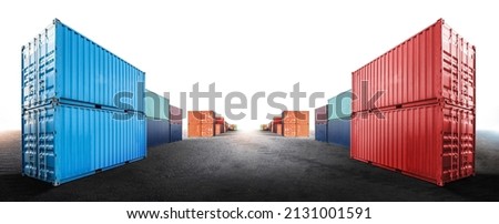 Containers box isolated on white background from cargo freight ship in dockyard with copy space, logistics import export business concept Royalty-Free Stock Photo #2131001591