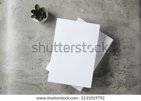 Minimalist book mock up concept with textured cement background