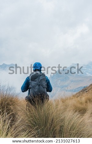 A Adult hiker winter mountaineering