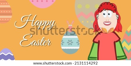 Postcard wallpaper template greeting card Colorful holiday Easter eggs placed in abstract manner over a yellow background solid color wall especially for the people celebrating Easter around the world