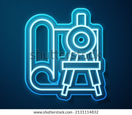 Glowing neon line Graphing paper for engineering and drawing compass icon isolated on blue background.  Vector Illustration