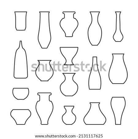 Vases icons set. Outline silhouettes of 17 different vases. Royalty-Free Stock Photo #2131117625