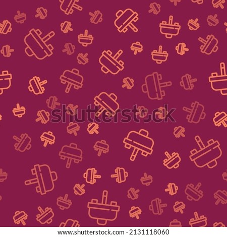 Brown line Washbasin with water tap icon isolated seamless pattern on red background.  Vector