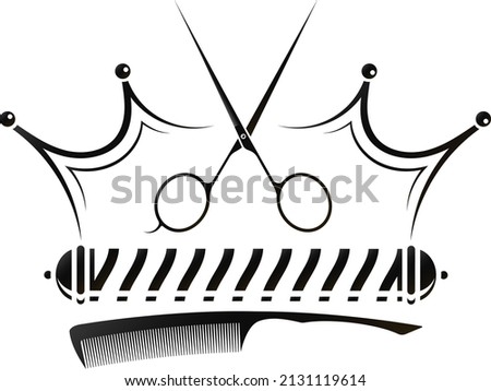 Barbershop crown. Scissors and comb barber tool. Barbershop and hair salon gold symbol